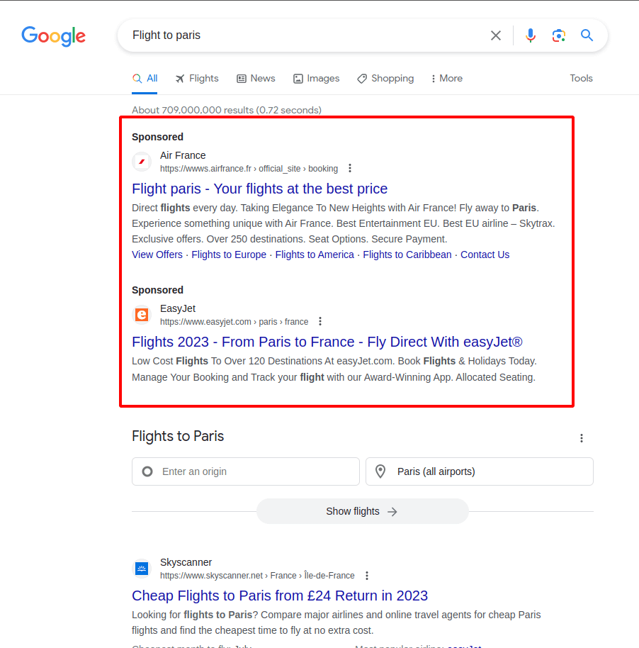 Google Paid ADS Results